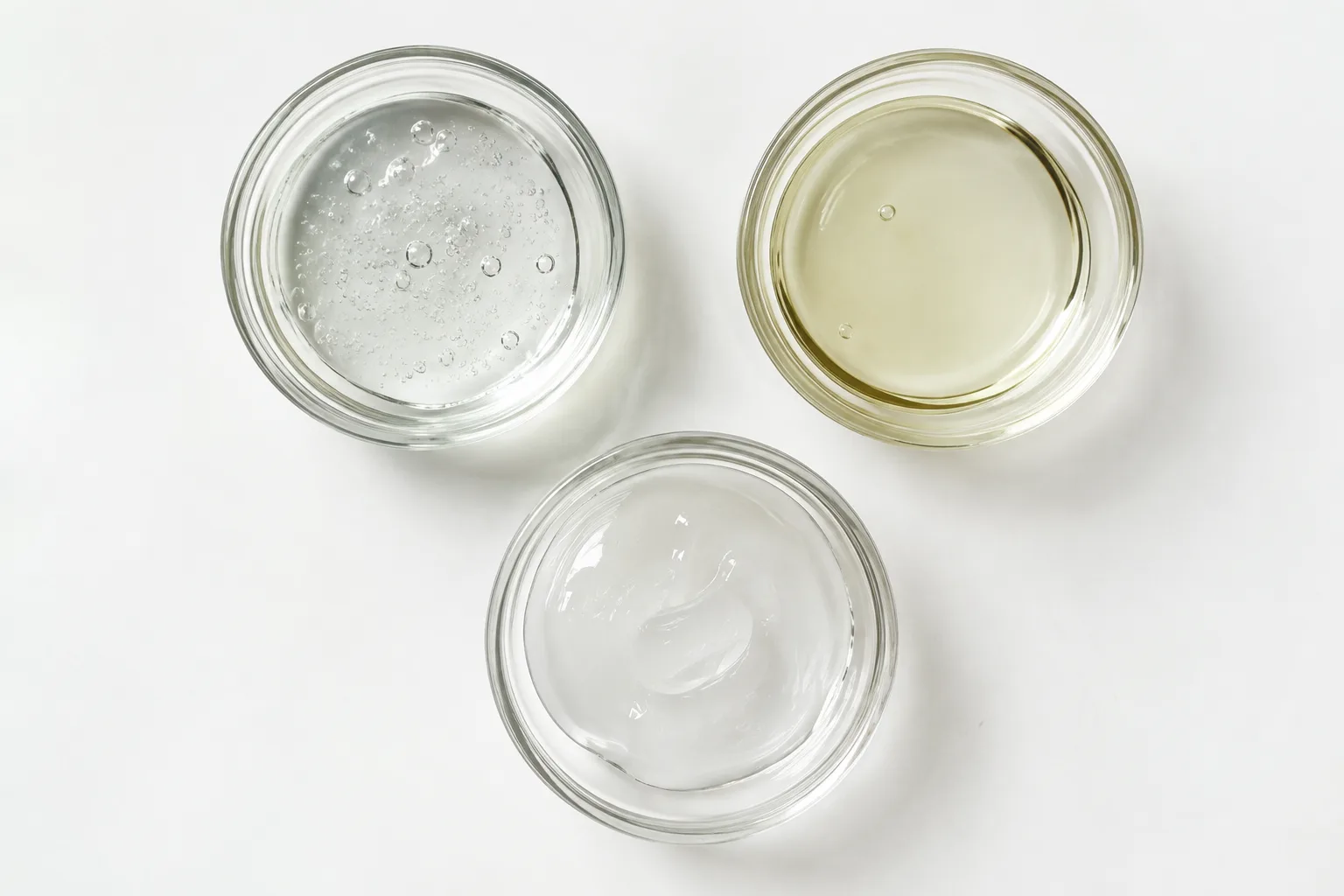 Texturas de séruns Texturas variadas de séruns cosméticos em potes transparentes